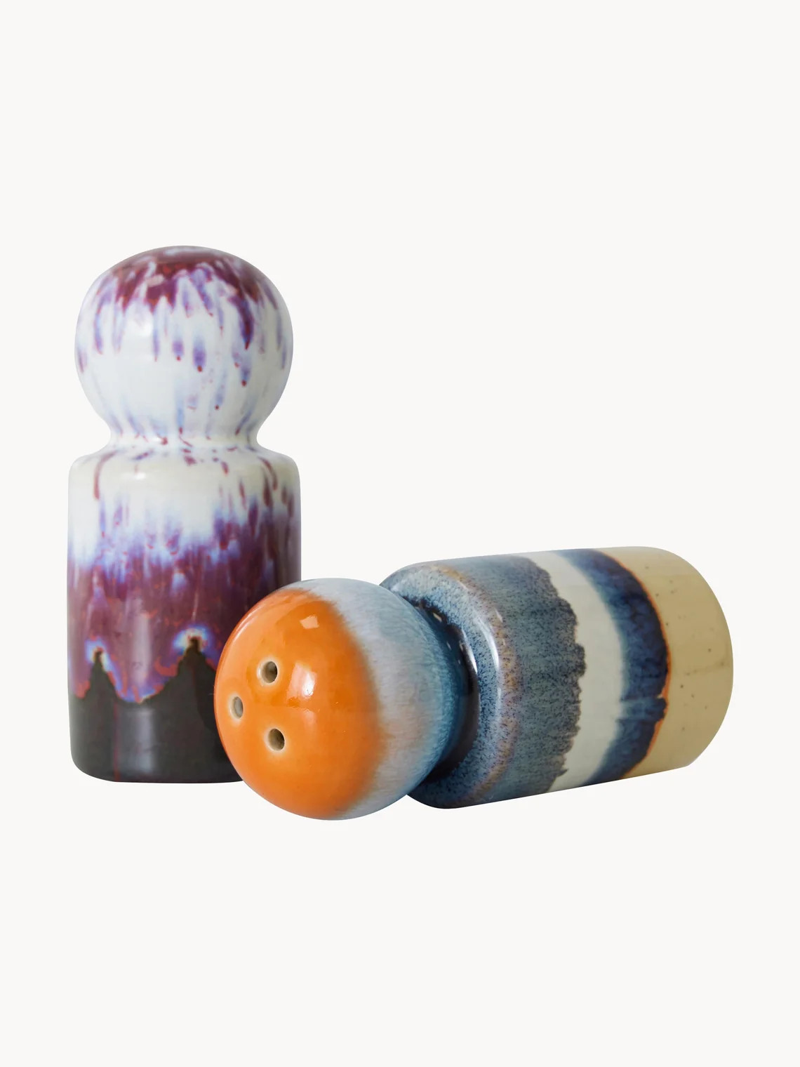 Handgemachte Salz- und Pfefferstreuer 70's mit reaktiver Glasur, 2er-Set | Westwing EU