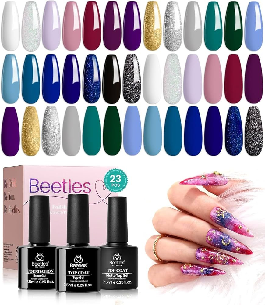Beetles Blue Gel Nail Polish Set, Black Purple White Green Gel Polish 23Pcs Celestial Collection ... | Amazon (US)