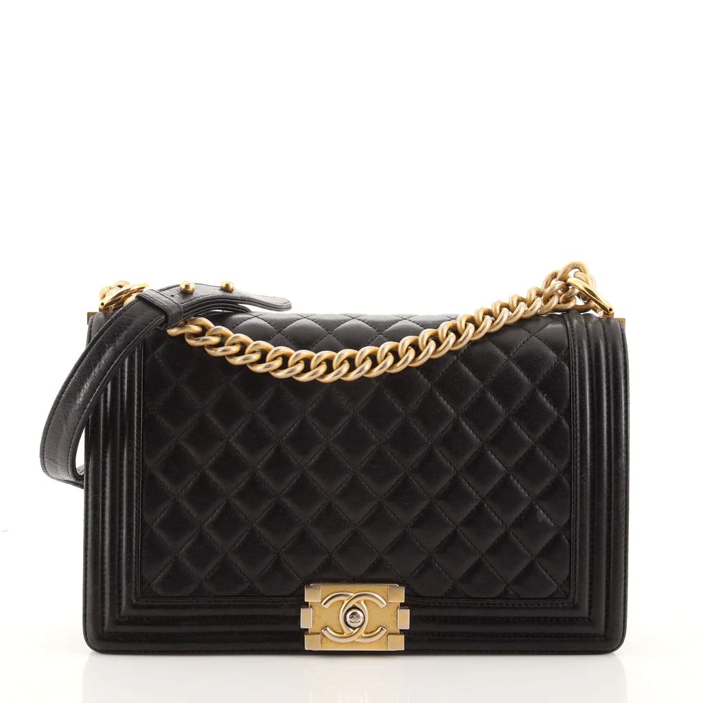 Chanel Boy Flap Bag Quilted Lambskin New Medium Black 10135724 | Rebag