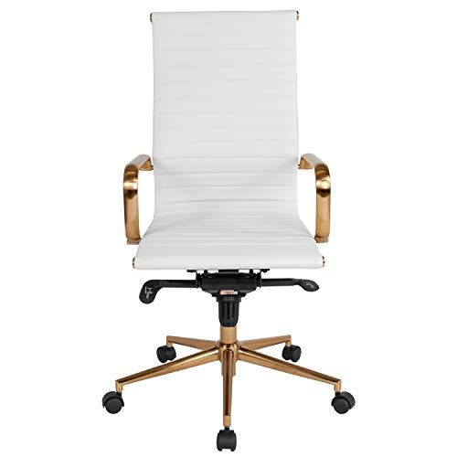 Flash Furniture High Back White Ribbed LeatherSoft Executive Swivel Office Chair with Gold Frame,... | Amazon (US)