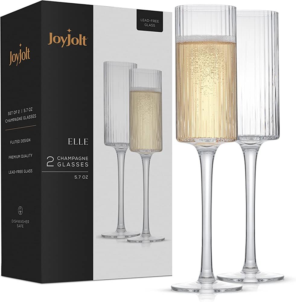 JoyJolt Fluted Champagne Flutes – ELLE 6oz Champagne Glasses. Unique Champagne Flute, Mimosa Gl... | Amazon (US)