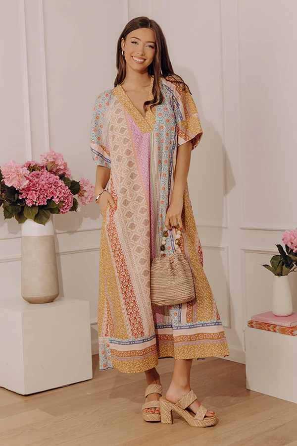 Pretty Petals Floral Stripe Caftan Midi Dress | Impressions Online Boutique