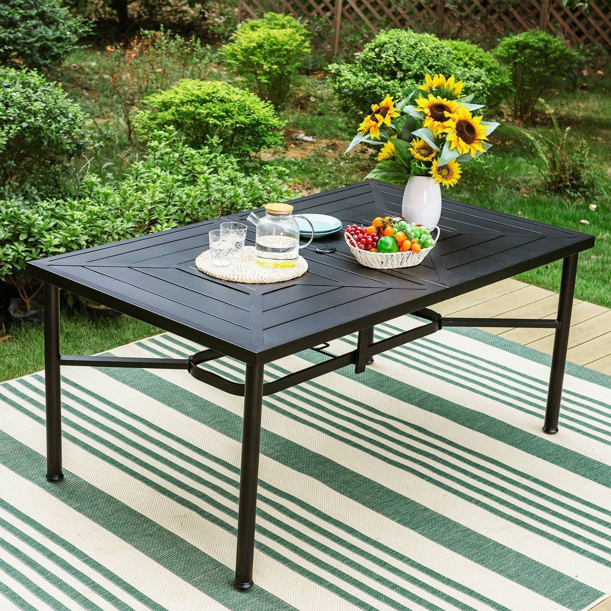 Outdoor Stainless Steel Rectangle Dining Table with Umbrella Hole - Captiva Designs | Target