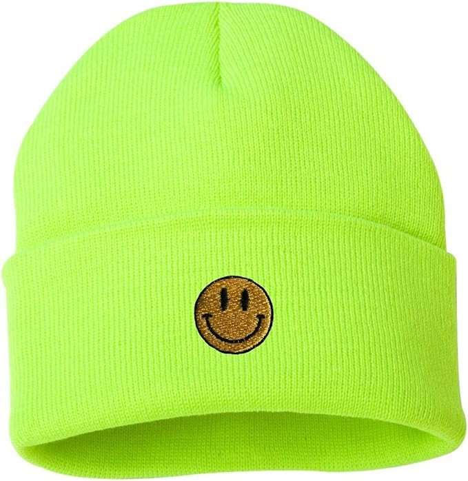 Adult Smiley Face Embroidered Cuffed Knit Beanie Cap | Amazon (US)