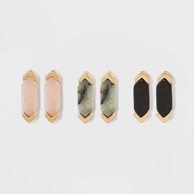 Geo Semiprecious Stone Multi Stud Earring Set 3ct - Universal Thread™ Gold | Target
