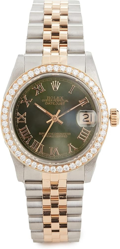 Pre-Owned Rolex Women's 31mm Mid Size TT Rolex Date Just Olive Watch, Silver/Green, One Size | Amazon (US)