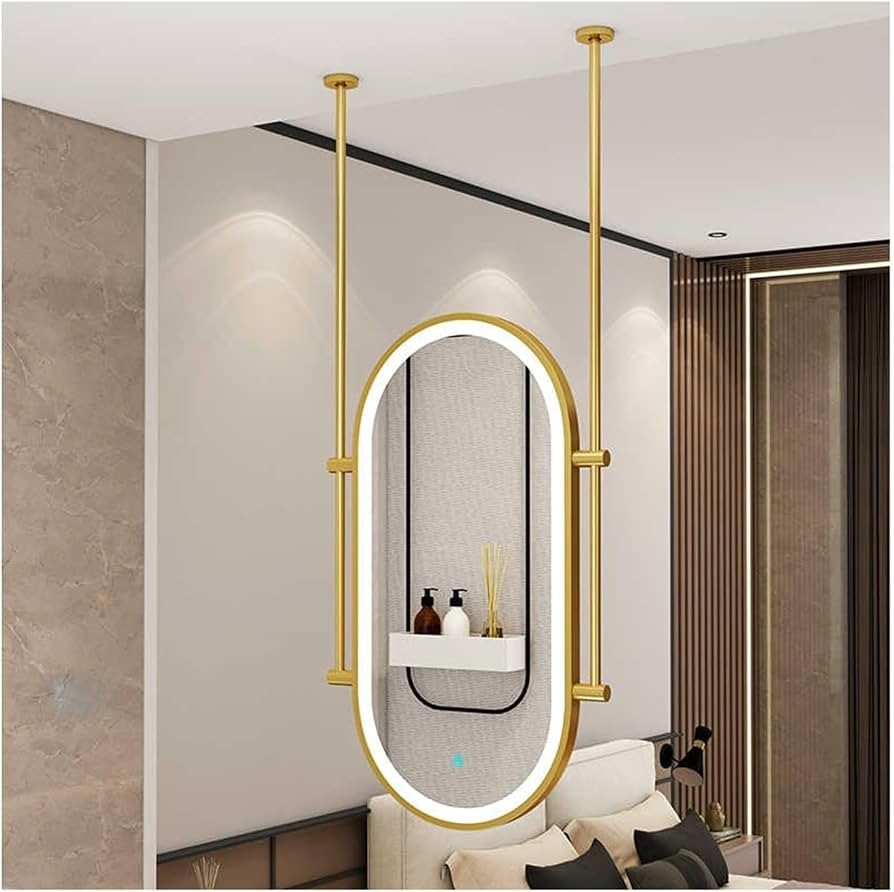 Bathroom Suspended Large Decorative Mirror Ceiling Hanging Mirror with LED Lights for Home Or Hot... | Amazon (US)