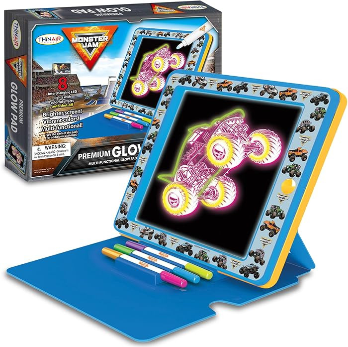 Monster Jam Premium Glow Pad – LED Drawing Pad for Kids with Easel Cover, 3 Markers and 8 Backg... | Amazon (US)