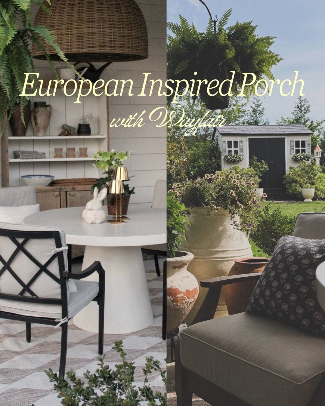 #AD  A European Inspired Porch with @Wayfair 
#wayfair
#wayfairpartner
Porch ideas, fern hooks, outdoor chairs, outdoor rug

#LTKHome