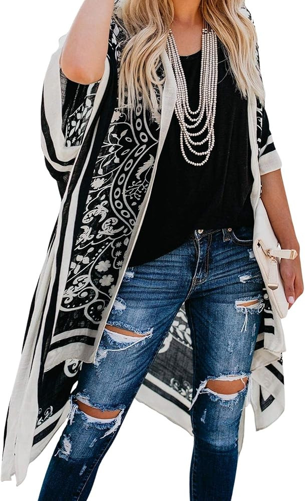 Breezy Lane Women's Kimono Cardigan Summer Swimsuit Coverups Beach Cover Up with Floral Print for... | Amazon (US)
