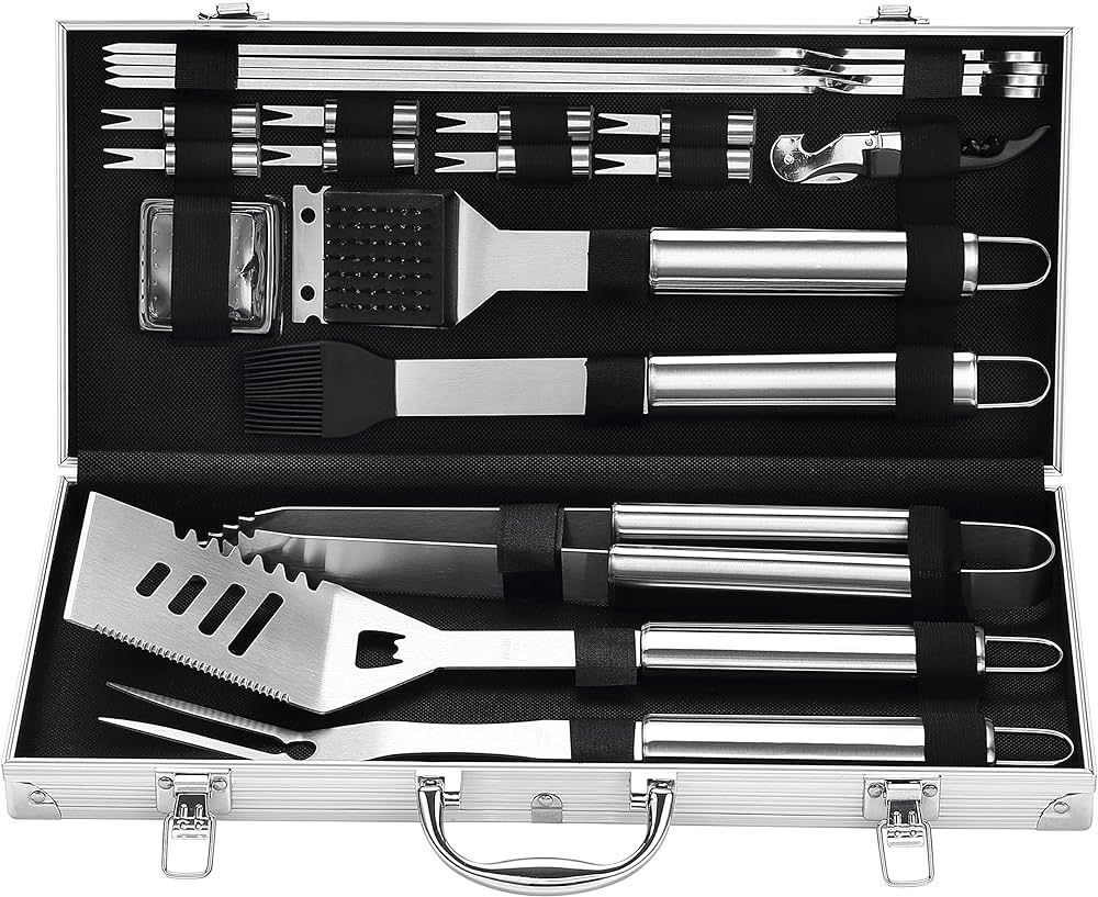 grilljoy 20PCS Heavy Duty BBQ Grill Tools Set - Extra Thick Stainless Steel Spatula, Fork& Tongs.... | Amazon (US)