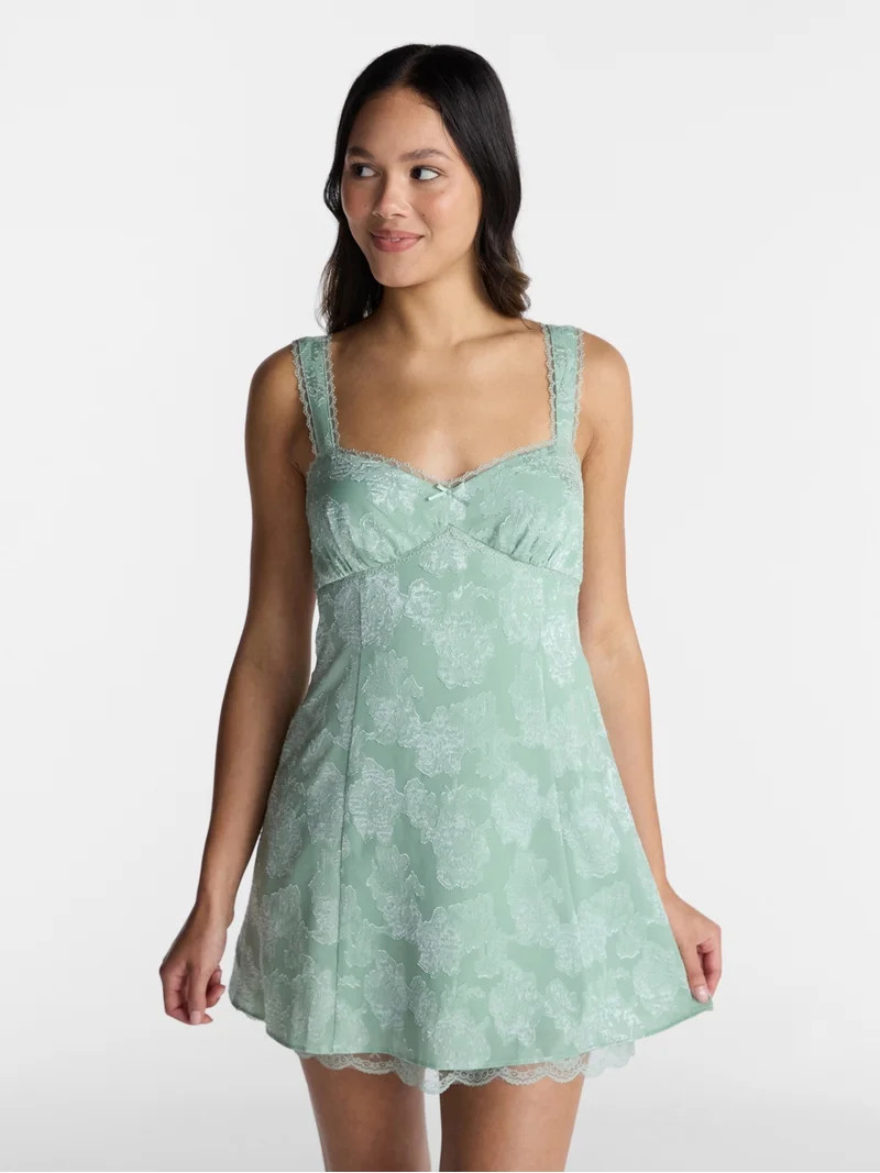No Boundaries Junior's Satin Jacquard Mini Dress, Sizes XXS-XXL | Walmart (US)