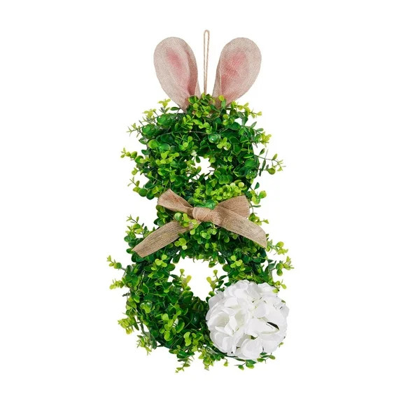 Easter Bunny Spring Wreath for Front Door, Cute Rabbit Ears Artificial Greenery Boxwood Wreath wi... | Walmart (US)