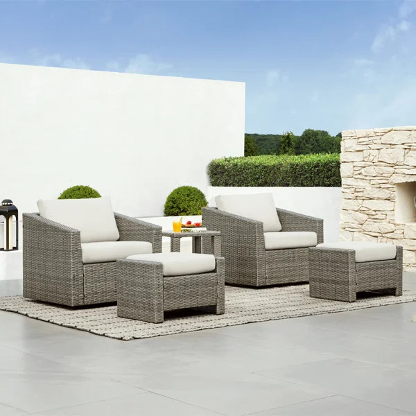 Tiaka 2 - Person Outdoor Swivel Outdoor Seating Group with Ottomans | Wayfair North America