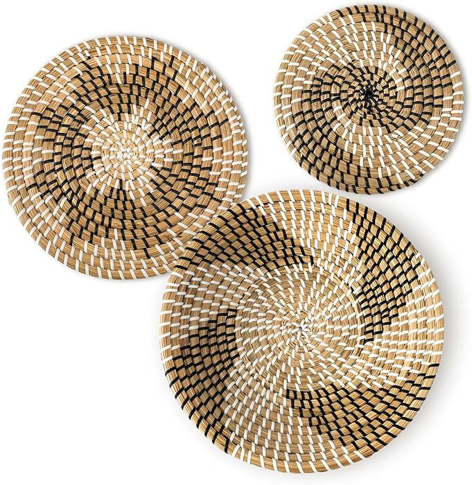 Glenmal 3 Pcs Boho Wall Basket Decor Decorative Bulrush Woven Basket Wall Decor Art Farmhouse Han... | Amazon (US)