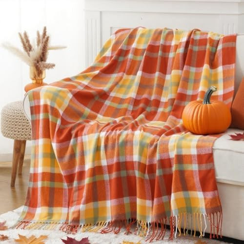 BATTILO HOME Fall Blanket Throw for Couch, Orange Plaid Throw Blankts, Burnt Orange Throw Blanket... | Amazon (US)