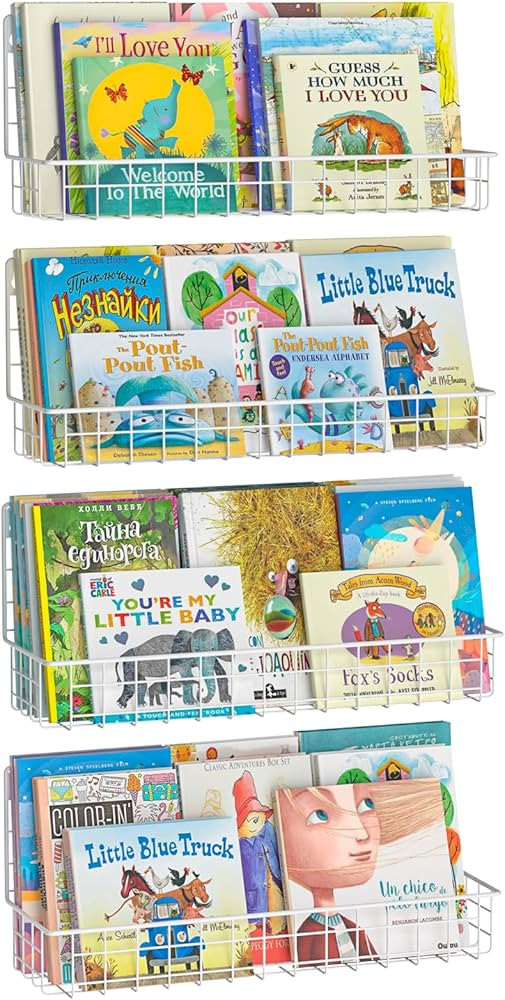X-cosrack 4-Pack Wall Mounted Metal Kids Bookshelf, Floating Book Shelves for Kids Nursery Toddle... | Amazon (US)