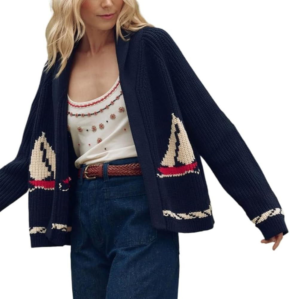 Women's Fall Trendy Casual Printed Cardigan Lapel Long Sleeve Cropped Top Sweaters Coat Going Out... | Amazon (US)