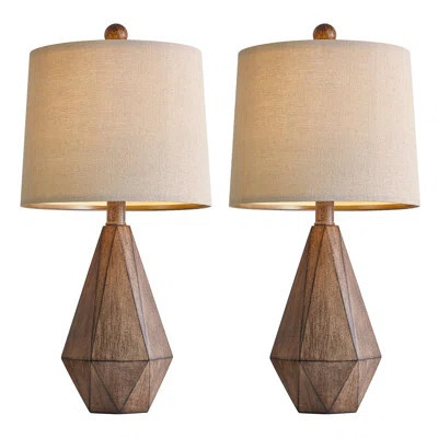 Retro Farmhouse Table Lamp Set Of 2 - Living Room & Bedroom Rustic Linen Bedside Nightstand Lamps(?Dark Wood Resin) | Wayfair North America