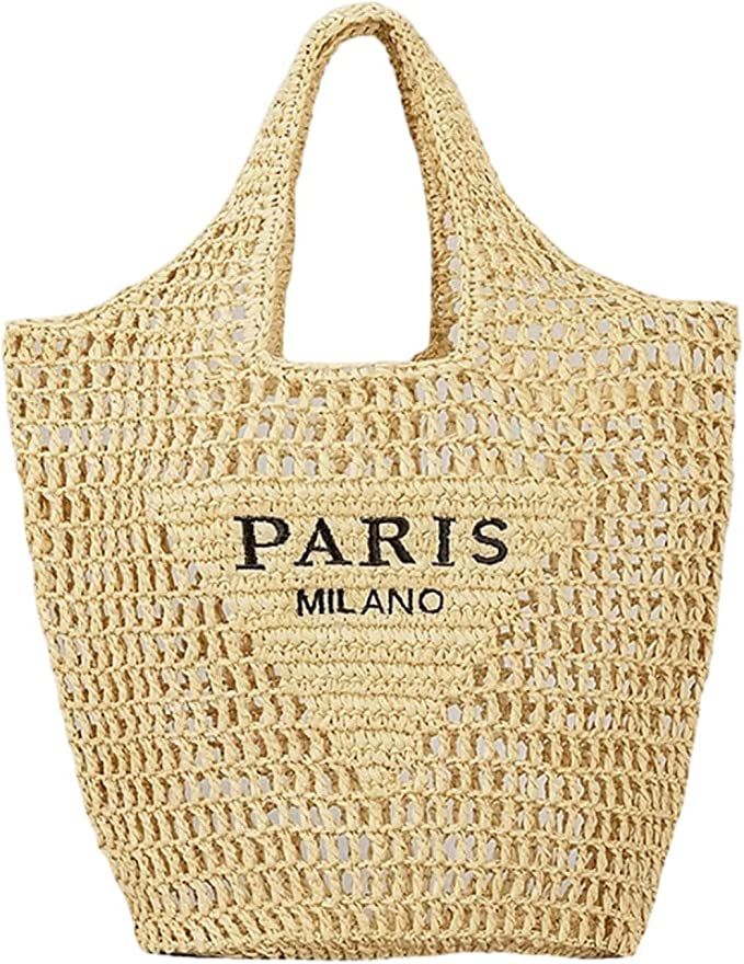 Straw Tote Bag for women,Mesh Hollow Woven Tote Bag,Handbag Beach Bag,Paris Hobo Bag,Large Shoulder  | Amazon (US)