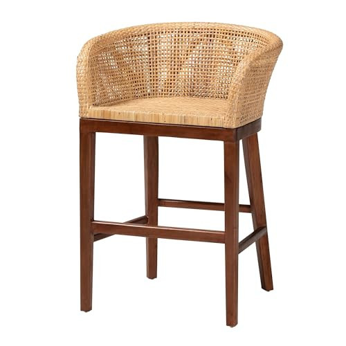 Bali & pari Papua Modern Bohemian Natural Rattan and Brown Acacia Wood Counter Stool | Amazon (US)