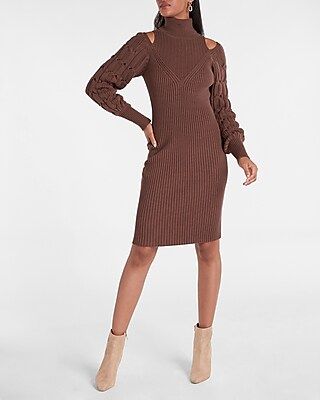 Shoulder Cutout Turtleneck Midi Sweater Dress | Express