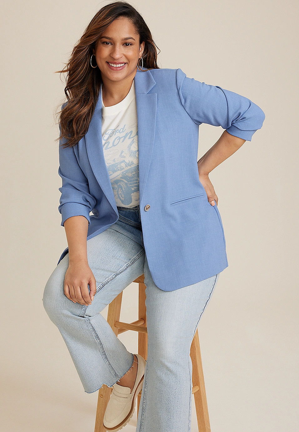 Plus Size One Button Boyfriend Blazer | Maurices