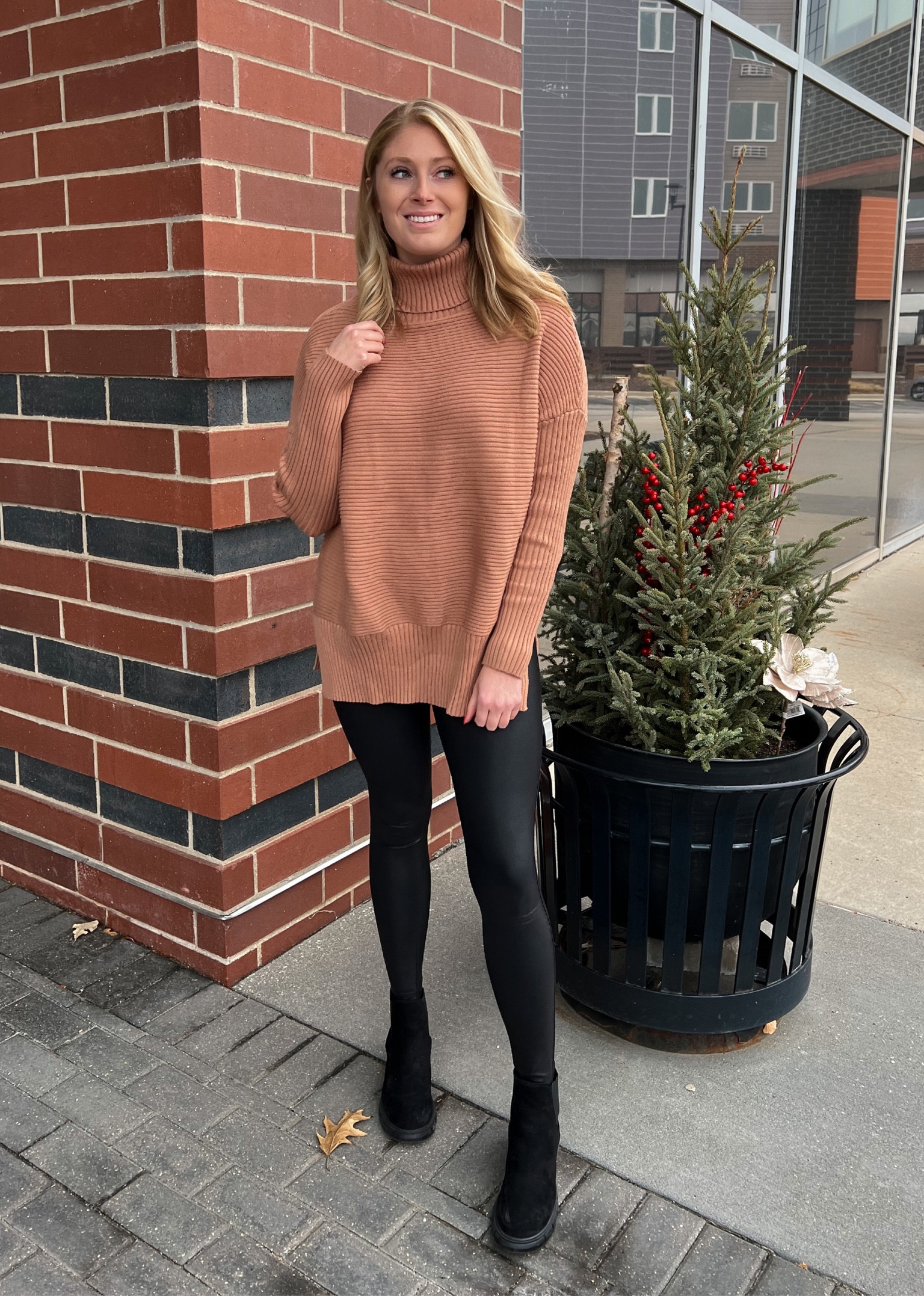 Amazon sweater find for less than $50 | winter outfit, winter style, Spanx faux leather leggings, casual style, black boots, turtleneck sweater

#LTKunder50