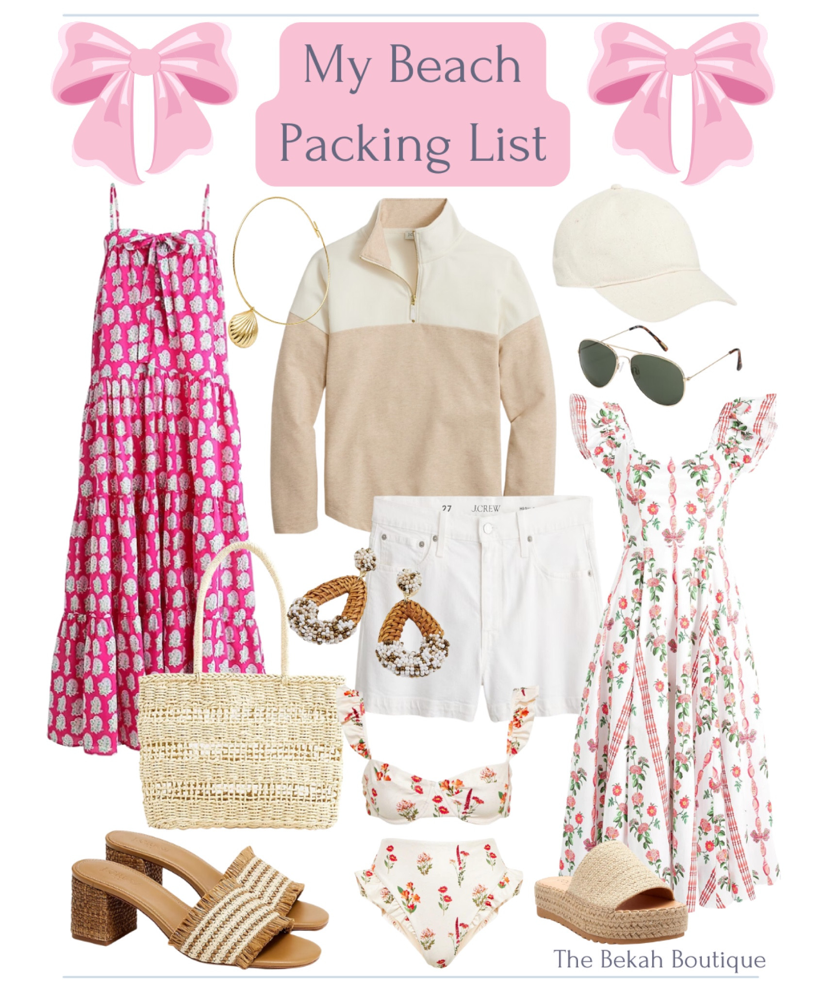 I’m off to the beach next week! 🏖️☀️🦩🌸 I think it’s fun to see what other people bring on vacation (because I’m nosy lol). So today on The Bekah Boutique, I’m sharing everything I’m packing for some time by the water. 

Beach, beach packing, beach outfits, summer, summer dress, casual summer outfit, pink maxi dress, block print dress, straw tote, raffia miles, wicker earrings, seashell necklace, quarter zip sweatshirt, neutral baseball hat, aviator sunglasses, white denim shorts, floral bikini, agua by agua Bendita, grand millennial dress, espadrille sandals, hill house, j. Crew, j. Crew factory, Tuckernuck, old navy 

#LTKSeasonal #LTKstyletip