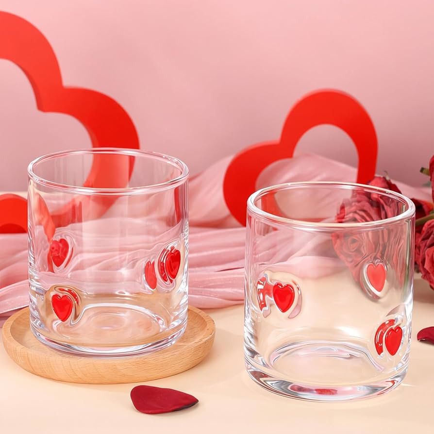 Booson 2 Pcs Valentine's Day Icon Glasses Valentine Glass Cup Juice Cups 16oz Stemless Icon Glass... | Amazon (US)