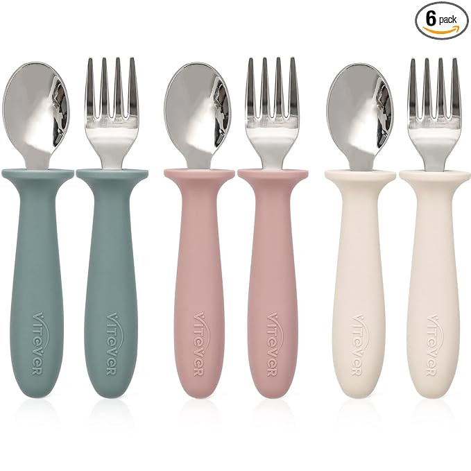 VITEVER 6 Pieces Toddler Utensils, Kids Silverware Set with Silicone Handle, Children Safe Spoons... | Amazon (US)