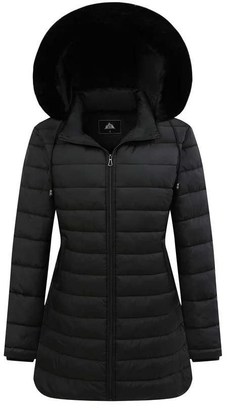 Women's Winter Coats Long Warm Thicken Puffer Jackets Outwear With Removable Faux Fur Hood, Black... | Walmart (US)