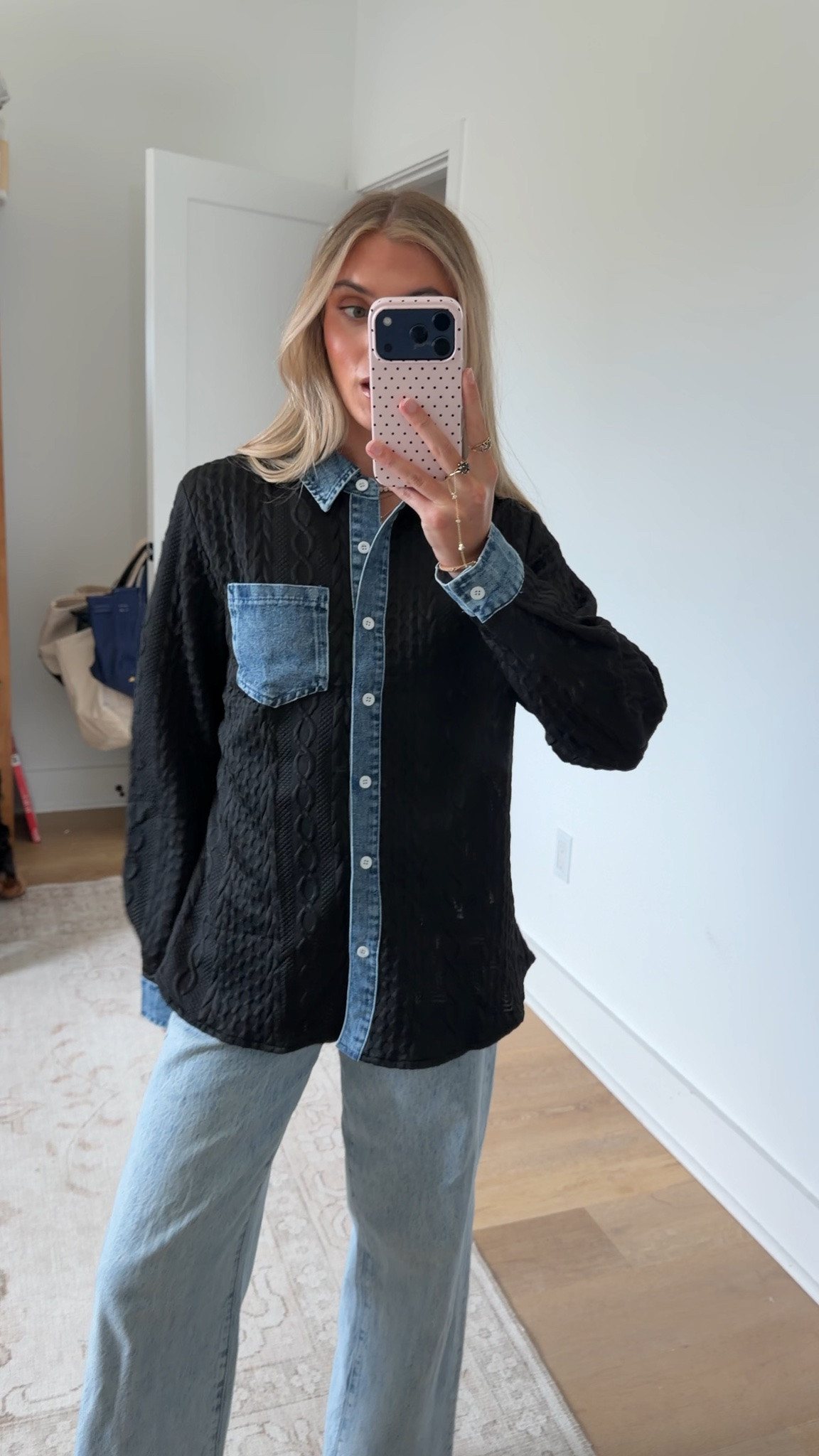 Amazon size small Jean Patchwork Jacket 2026 Fall Denim Cable Knit Shacket
Womens Top Denim Collared Button Down Blouse Long Sleeve Loose Shirt Cozy Winter Outfit for Daily Casual Dressy Layering Wear

#LTKootd #LTKSeasonal #LTKSaleAlert