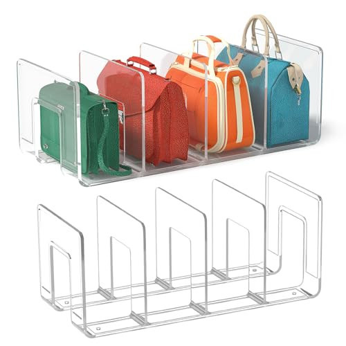 2pcs Clear Plastic Purse Handbag Organizer 4 Sections Bag Closet Shelf Divider Purse Display Stand Handbag Storage Organizer Clear Desk File Sorter Stand Holder Bookshelf (4) | Amazon (US)