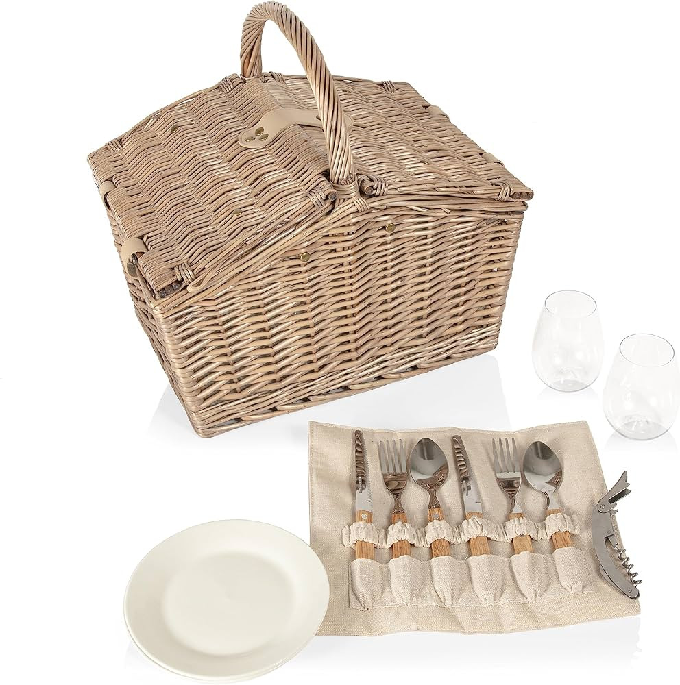 PICNIC TIME Piccadilly Picnic Basket - Romantic Picnic Basket for 2 with Picnic Set, (Natural Can... | Amazon (US)