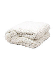Hand Knit Chunky Pebble Throw With Poms | Marshalls