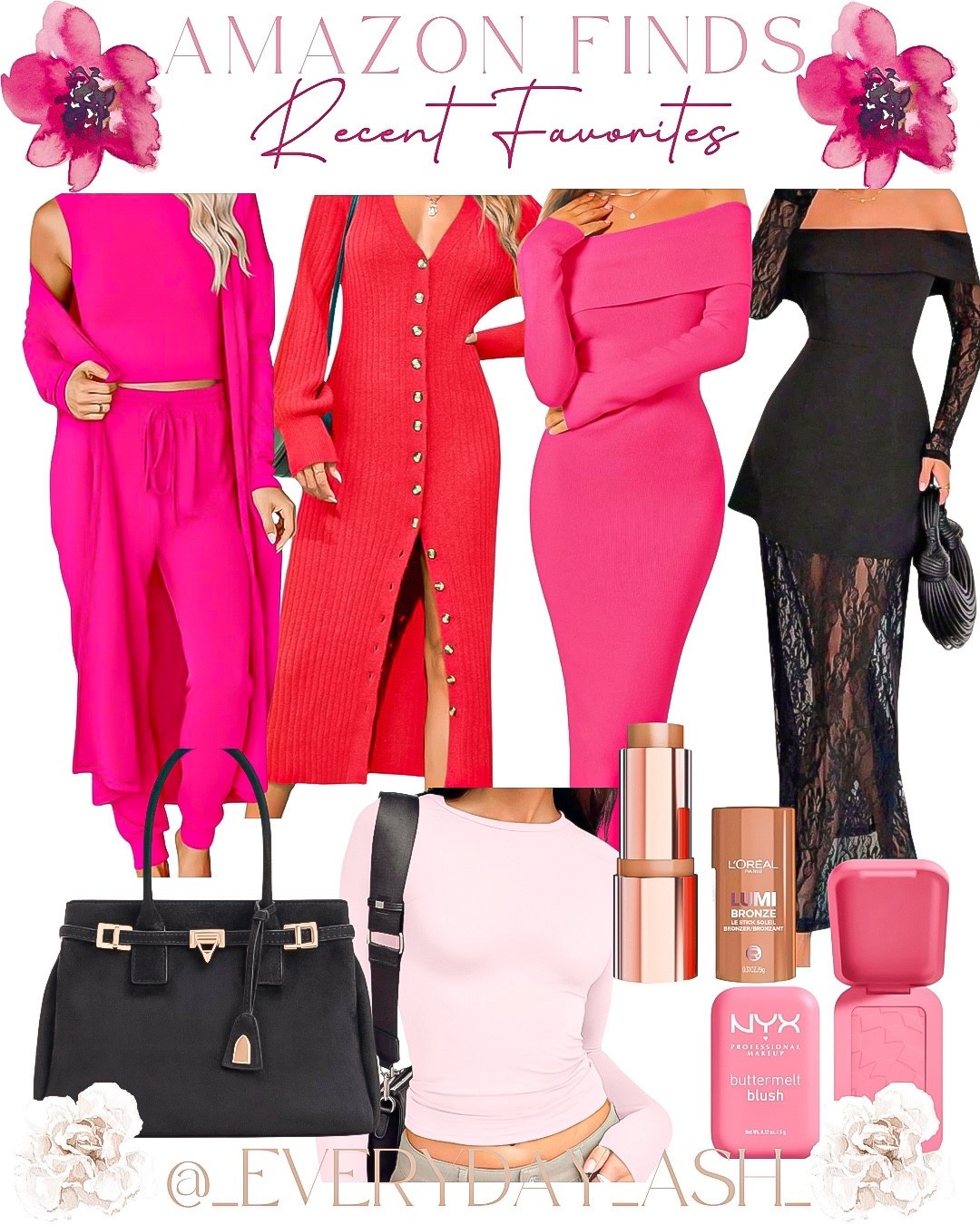 Amazon // recent favorites ♥️

Pink two piece set, lounge set, red sweater dress, pink sweater dress, black lace dress, black purse, pink shirt, Makeup finds, beauty finds 

#LTKWedding #LTKSeasonal #LTKValentine