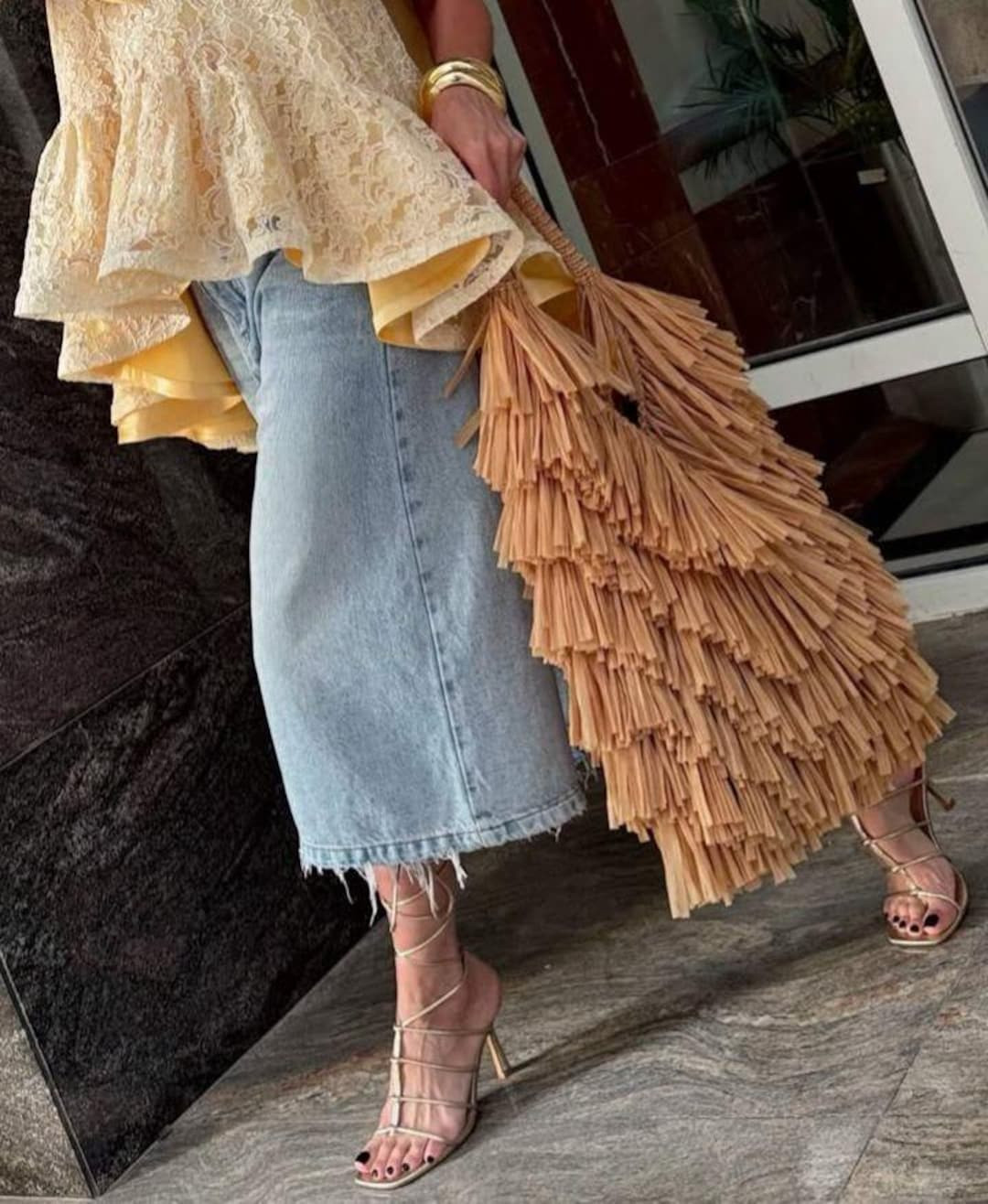 Crocheted Raffia Tote Bag With Fringe, Roomy Beach Vacation Accessory - Etsy | Etsy (US)