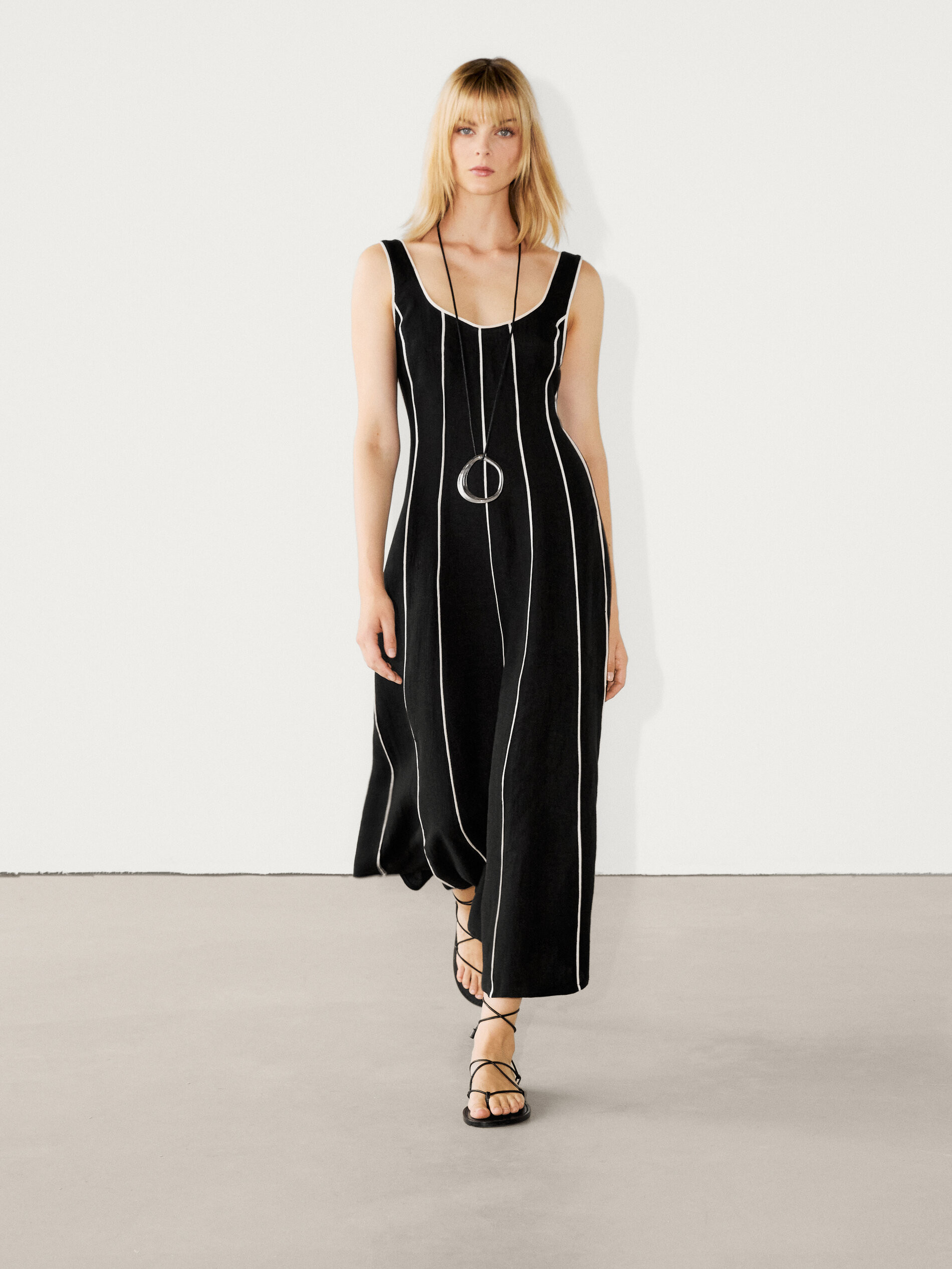 Contrast two-tone midi dress | Massimo Dutti UK