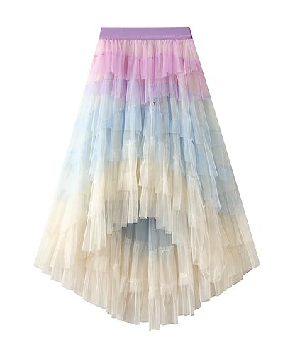 Femiserah Women's Long High Low Ruffles Party Tulle Skirt Maxi Tiered Rainbow Tutu Skirt | Amazon (US)