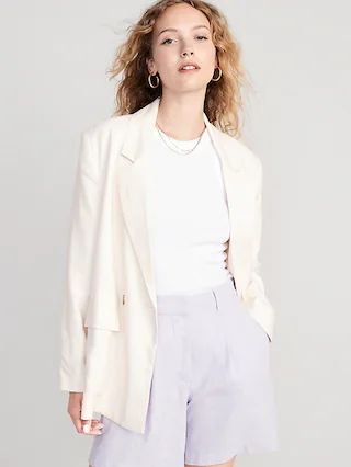 Double-Breasted Linen-Blend Blazer for Women | Old Navy (US)
