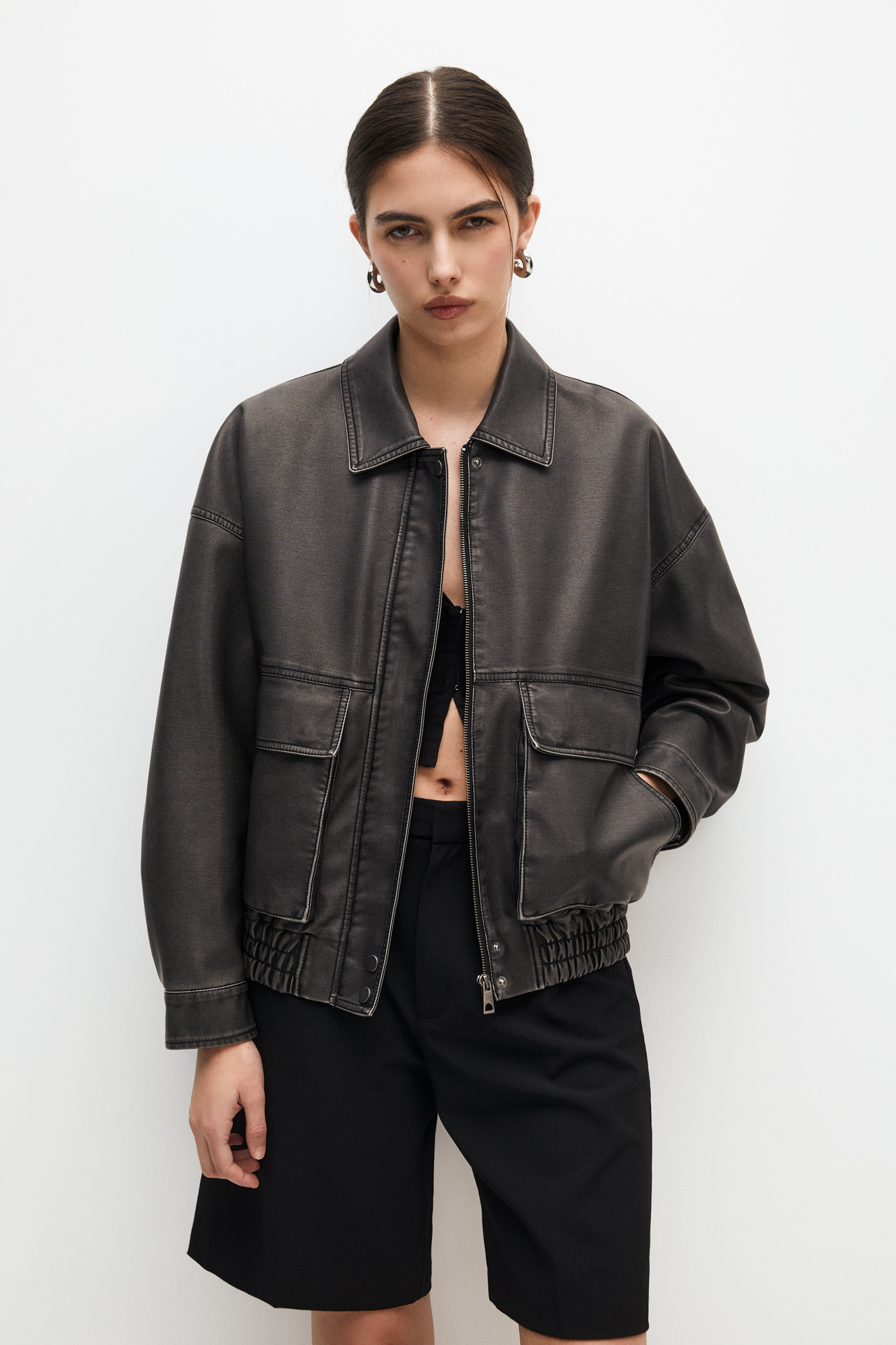 Faux leather jacket with pockets | PULL and BEAR UK