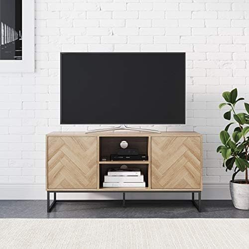 Nathan James Dylan Media Console Cabinet or TV Stand with Doors for Hidden Storage in a Natural Recl | Amazon (US)