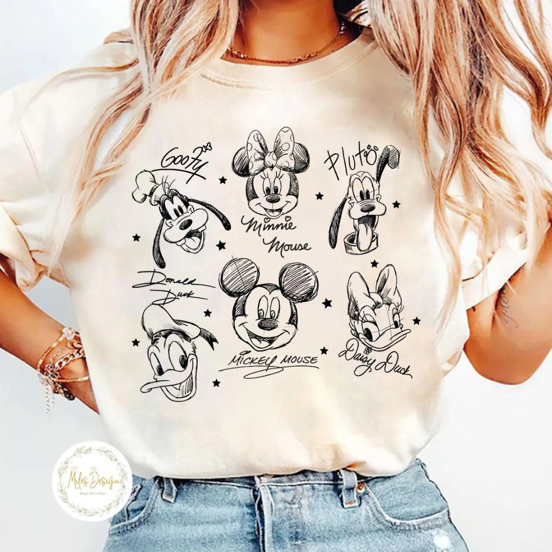Vintage Mickey and Friends Signatures Shirt, Mickey & Co Baby Tee Crop Tank, Mickey Sketch Shirt,... | Etsy (US)