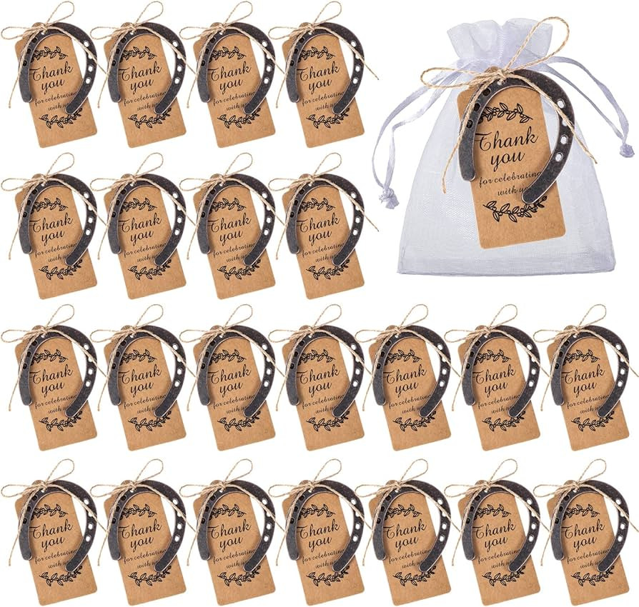 50 Pieces Lucky Horseshoes Wedding Favors Rustic Craft Horseshoe Gifts with Kraft Tags Cast Iron ... | Amazon (US)
