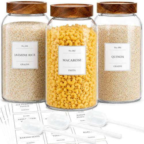 CONNOO 3Pcs-93oz Large Cereal Containers Storage with Acacia Wood Lids | Amazon (US)