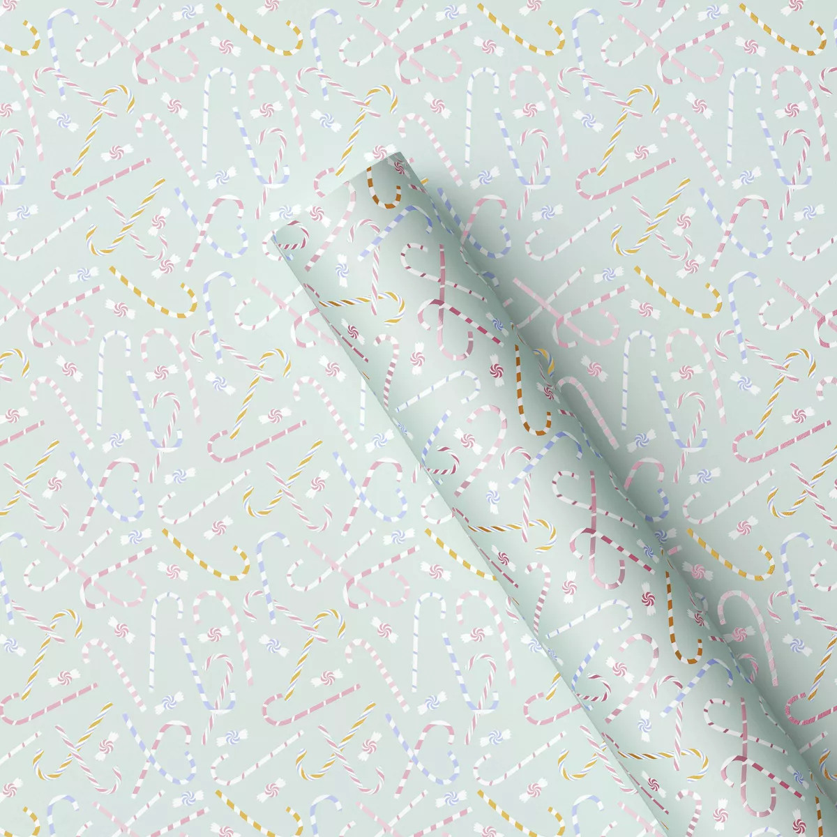 25 sq ft Candy Canes Christmas Gift Wrap Mint - Wondershop™: Printed Shapes, 10ft Long | Target