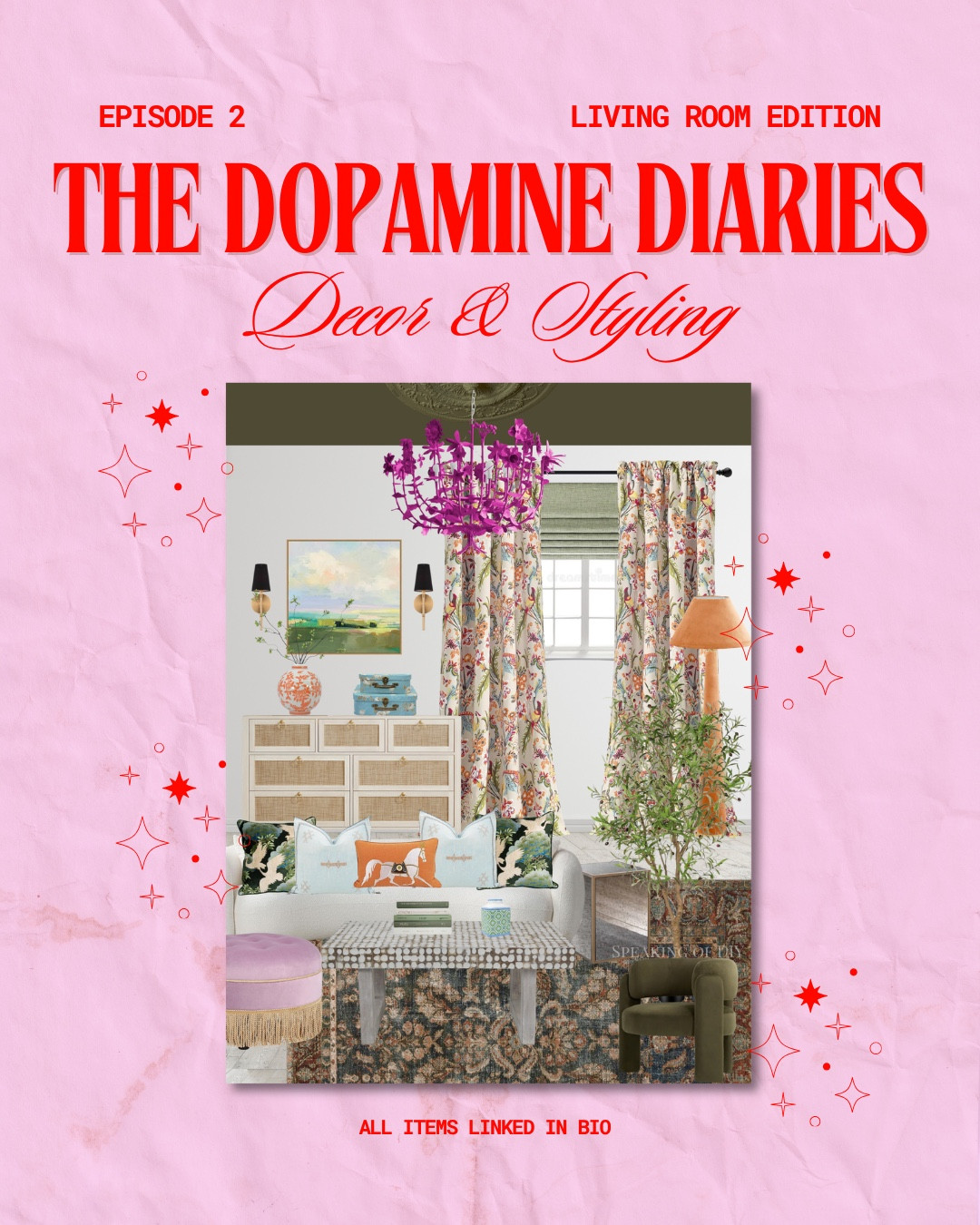The Dopamine Diaries: Living Room 02

Paint color (ceiling)
Behr: Fig Tree
Sherwin Williams: Olive Grove

Maximalist style, eclectic interiors, colorful design, pattern play

#LTKSeasonal #LTKHome #LTKSaleAlert