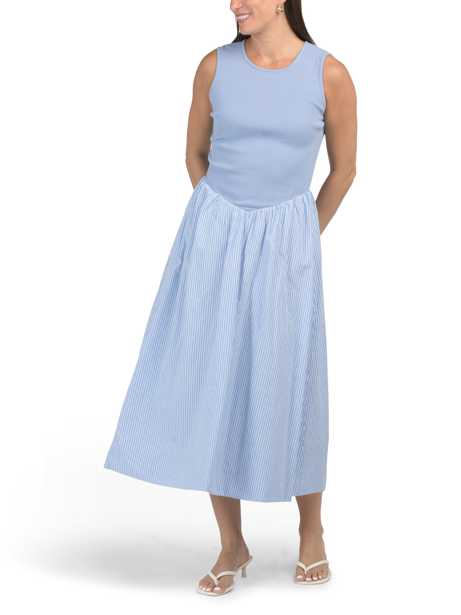 Drop Waist Mixed Media Midi Dress | Casual Dresses  | Marshalls | Marshalls