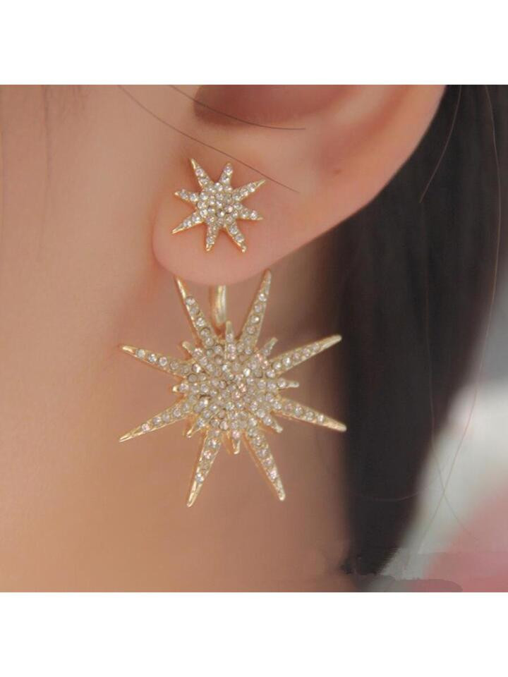 1pair Women's Gold/silver-color Luxury & Fashionable Hexagram & Snowflake Design Stud Earrings Wi... | SHEIN
